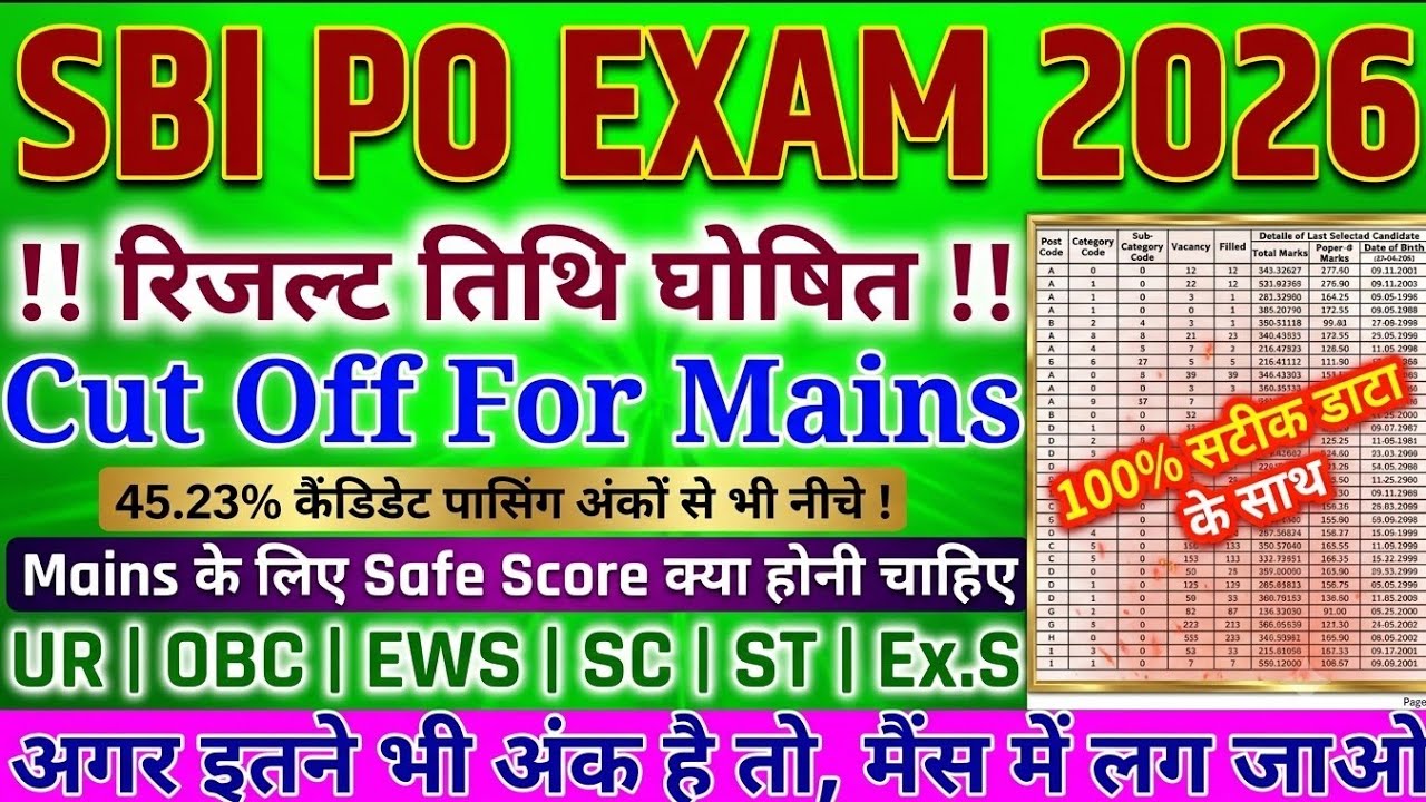 SBI PO Cut Off 2026 Marks 🎯 | SBI PO Safe Score for Mains | SBI PO Result Date 🔥