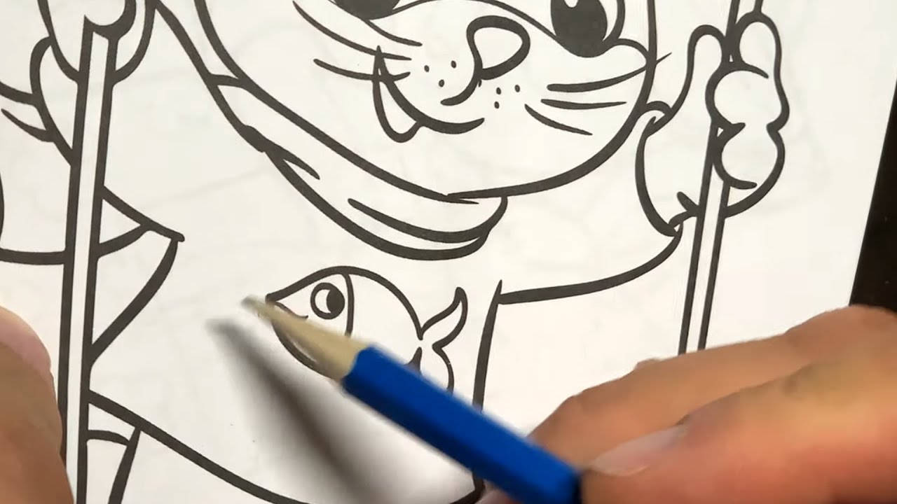 Funny cat coloring with pencils for children / Kids Drawing