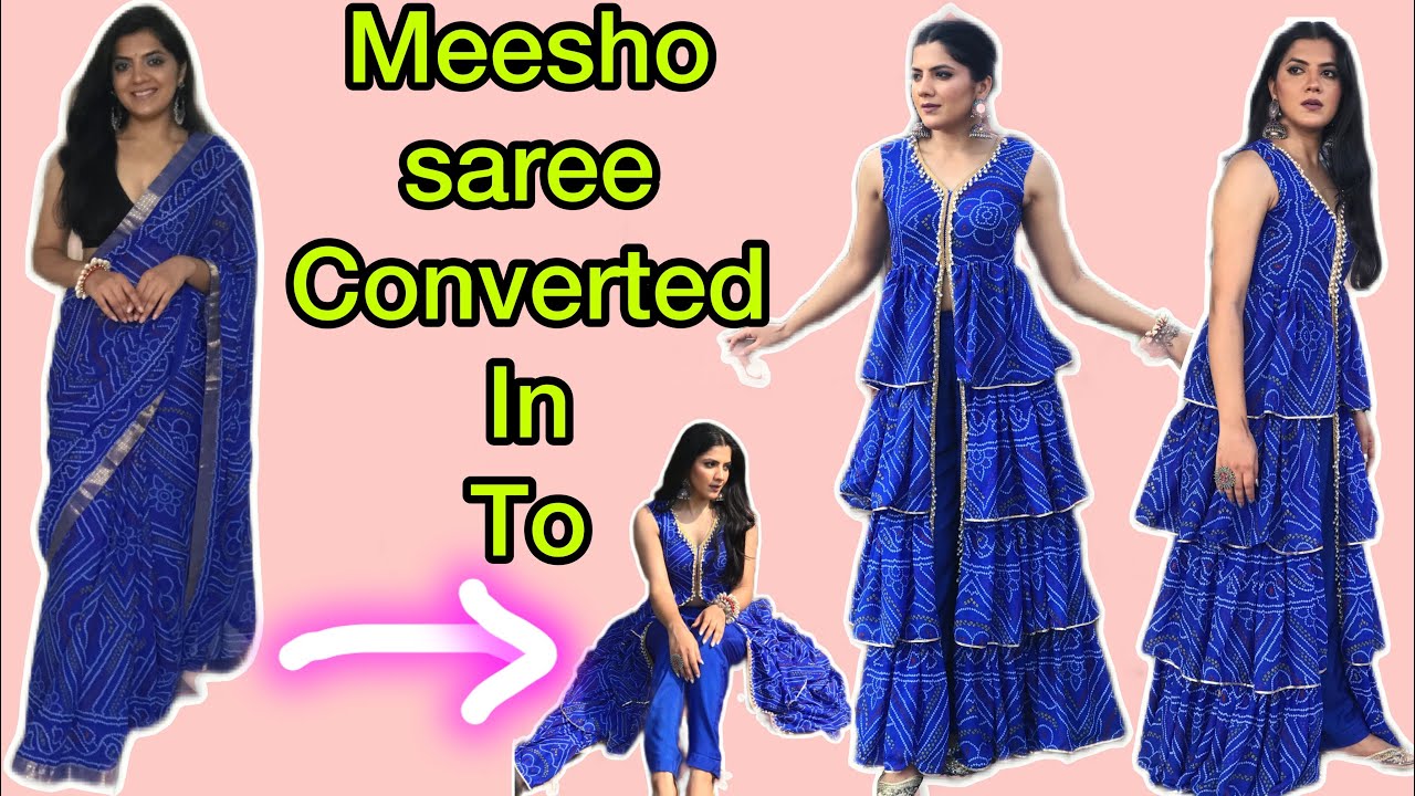 Meesho Saree Converted In To Ruffle Cape Set / Ruffle Dress Cutting & Stitching / Rajveerpunni