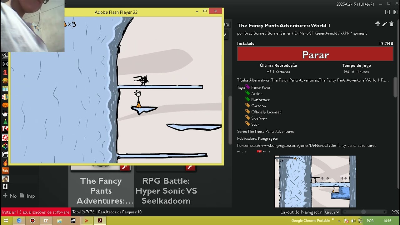 jogando fancy pants adventure e gravando meu rosto