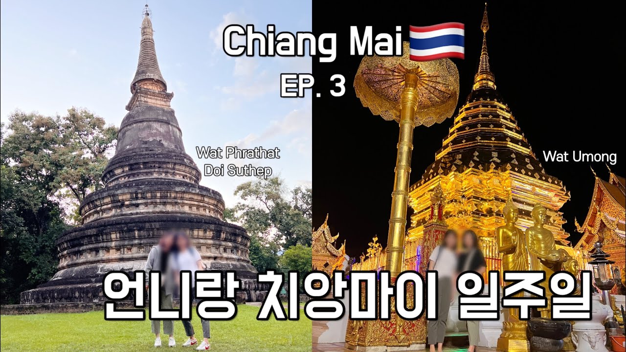 치앙마이 자매여행 | EP.3  왓프라탓 도이수텝(Wat Phrathat Doi Suthep), 왓우몽 (Wat Umong)투어 , 치앙마이대학교야시장, 마야몰 쇼핑센터