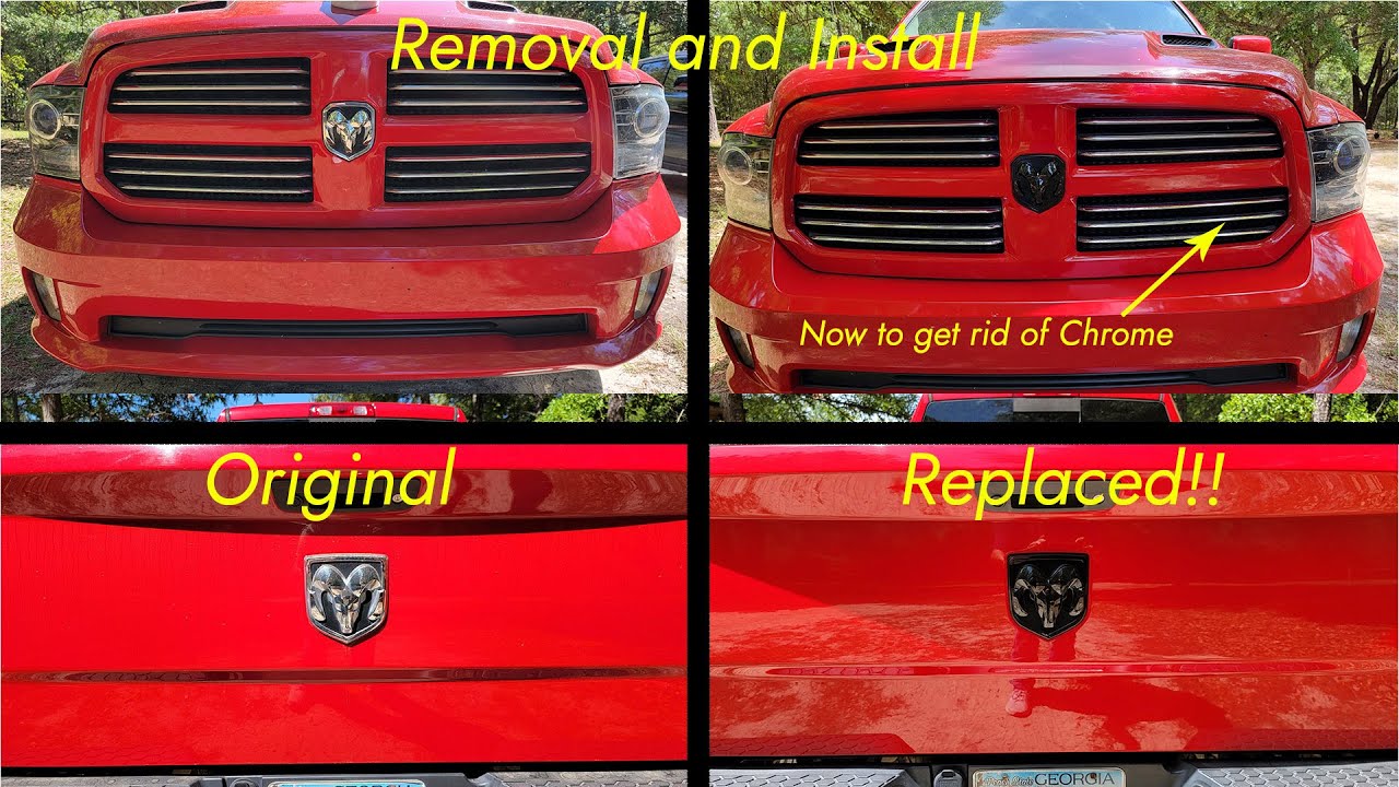 2017 RAM head grille and tailgate emblem replacement - New Black Emblems