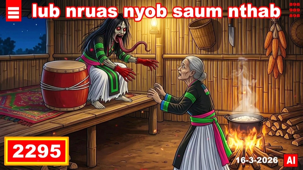 dab hais hmoob - 2295 - 16-3-2026 lub nruas nyob suam nthab, กลองอยู่ในบ้าน, The drum in the house.