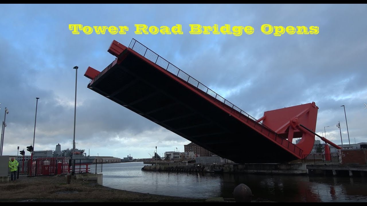 Tower Road  bridge Birkenhead Opens for a ship.