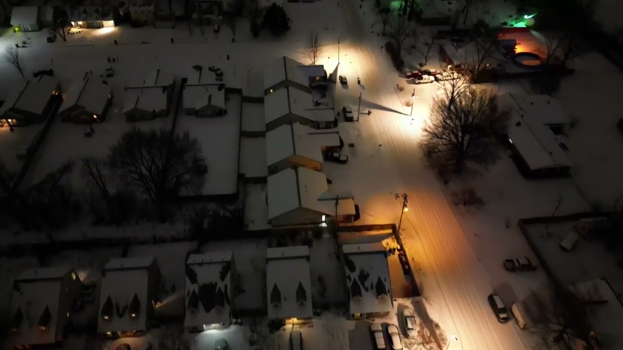 Winter night drone footage in Arkansas Jan 2023
