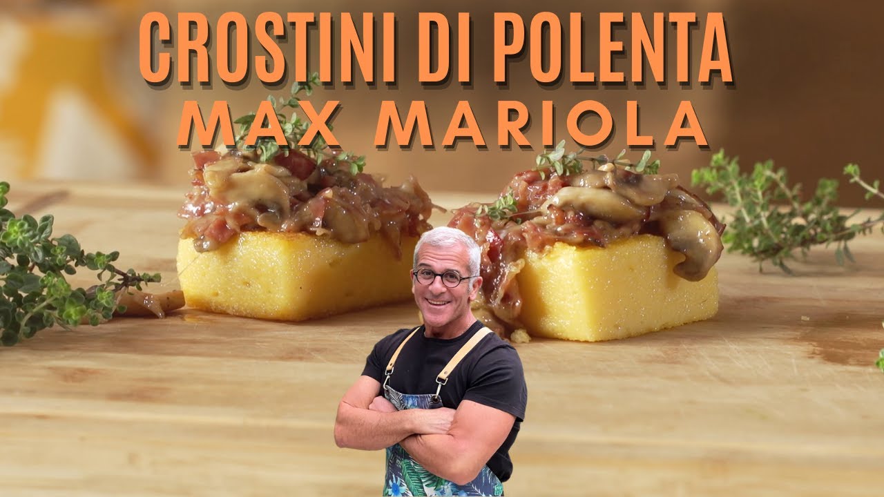 CROSTINI DI POLENTA CON FUNGHI, SPECK E FONTINA - Le ricette di Max Mariola