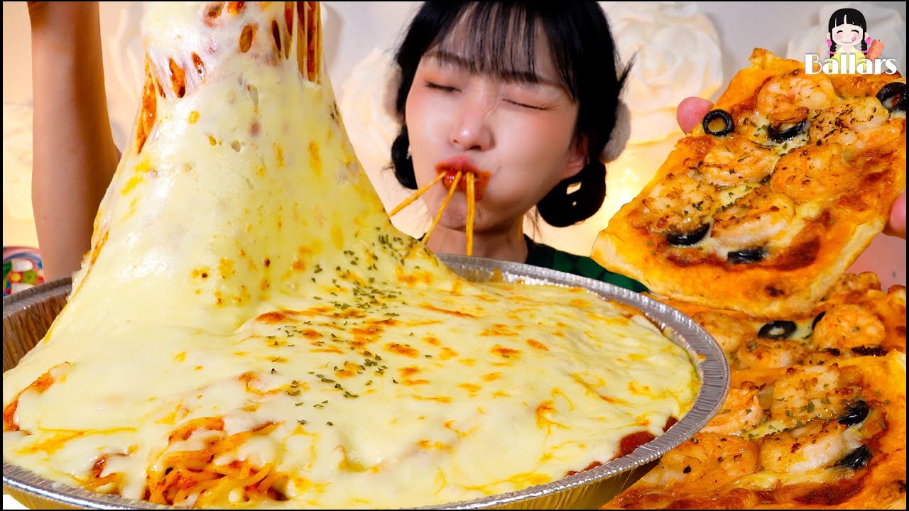 Mukbang:) 🧀Cheese spaghetti & 🍤Shrimp pizza Mukbang ☆ Big Bites :: ASMR :: Eatingshow ☆