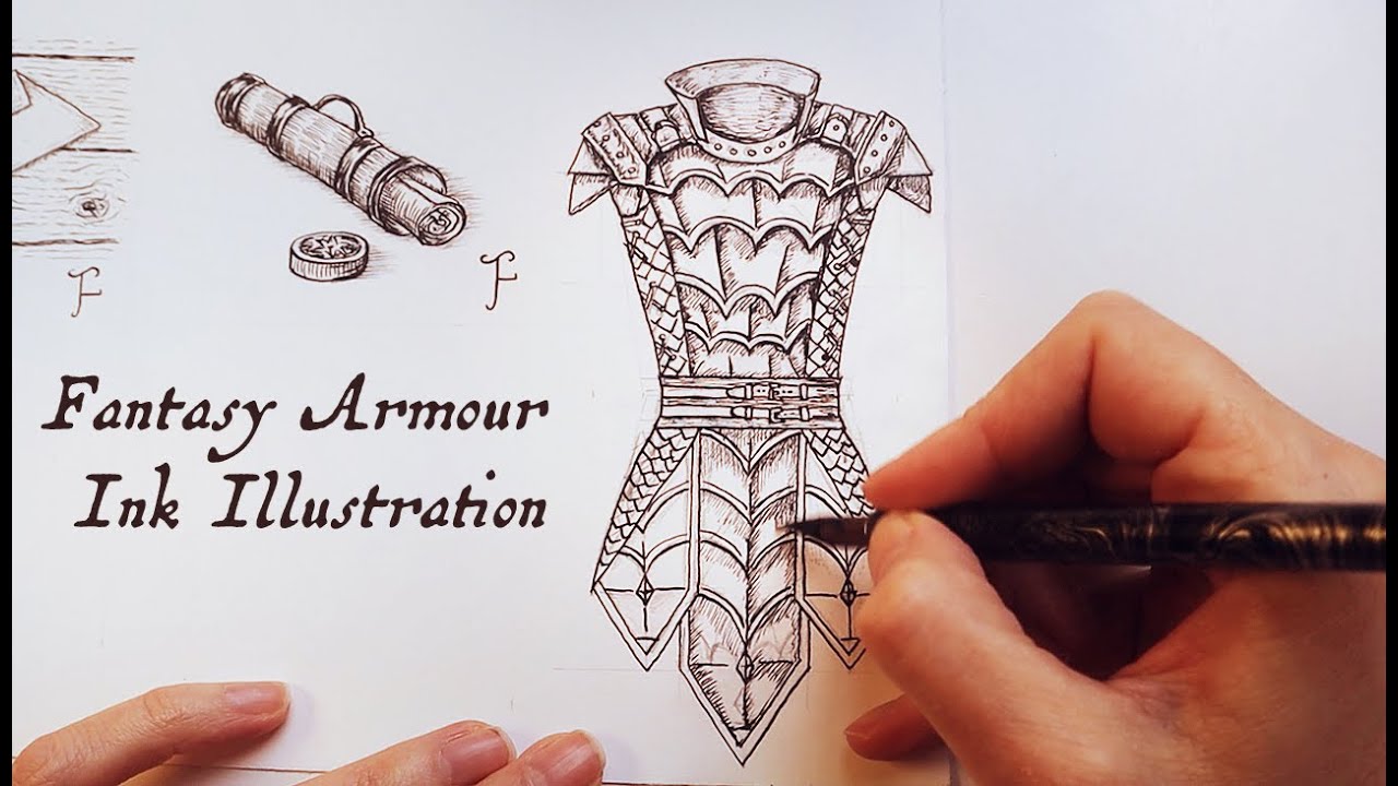 Worldbuilding and Drawing a Fantasy Armour Ink Illustration