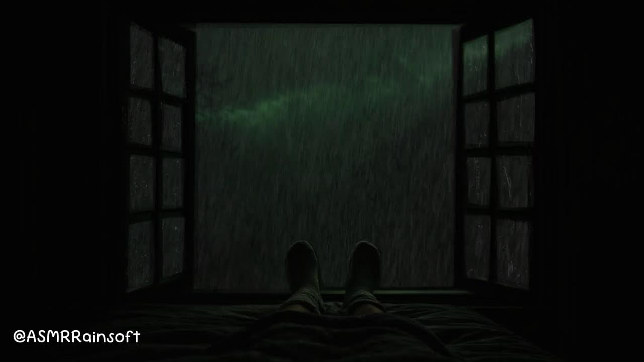 Heavy Night Rain Outside the Window | Warm Lamp Ambience for Calm Sleep