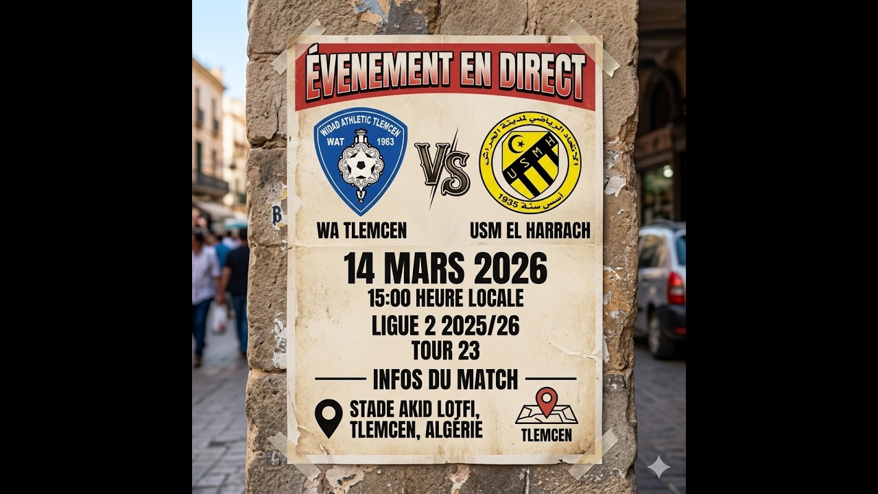 🔴 EN DIRECT : WA TLEMCEN vs USM EL HARRACH | Ligue 2 Algérie 🇩🇿 (Tour 23) - Choc au Sommet ! ⚽🔥