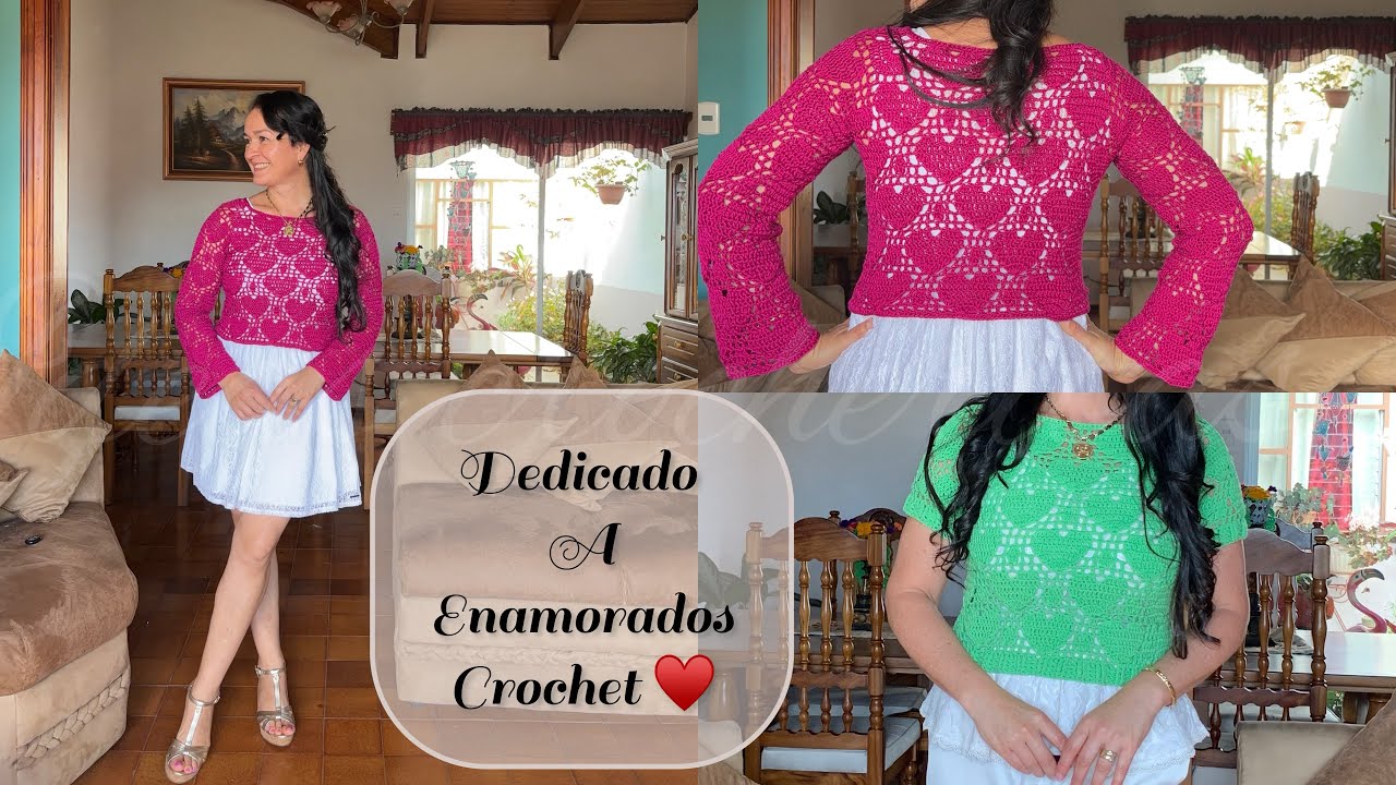 Suéter o blusa de corazón tejido a crochet♥️hecho para todas las tallas ❤️
