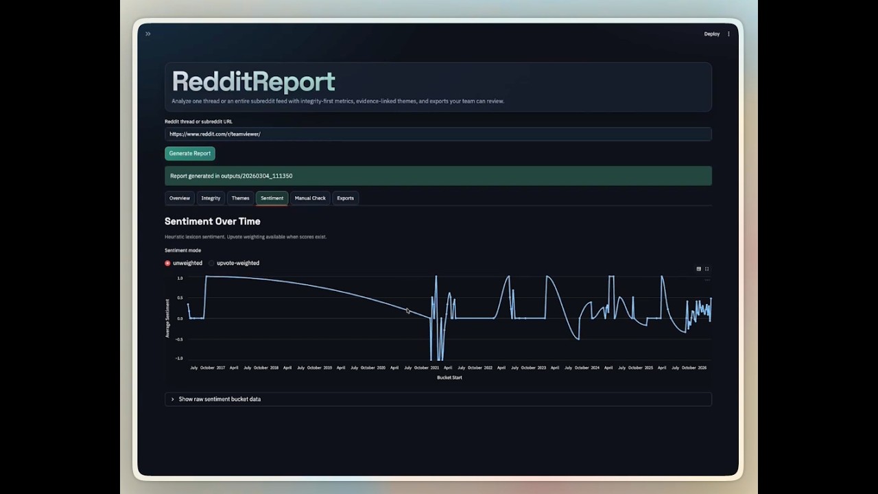 RedditReport: Turn Reddit Threads Into Verifiable Sentiment + Theme Reports (Built Live with Codex)