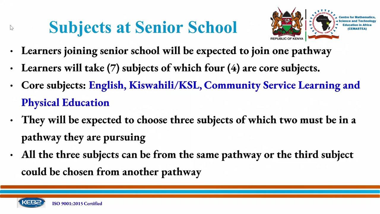 Subject Choices for Various  CBC Pathways in Senior School