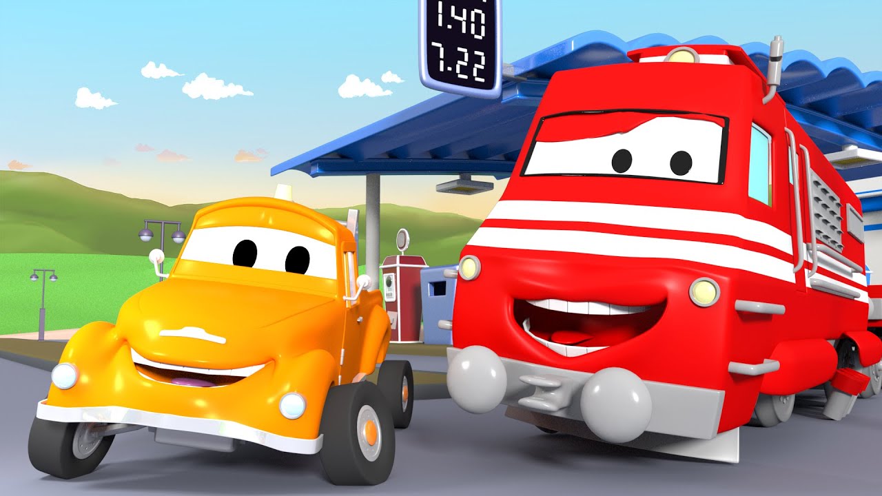 Tyson the Tanker saves Jermey from being out of gas! - Troy The Train of Car City | Train cartoo...