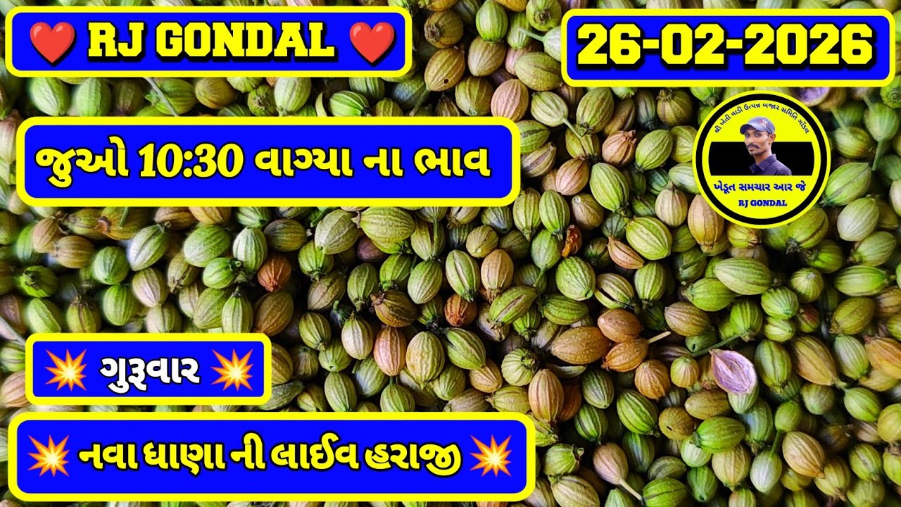 નવા ધાણા ના ભાવ | 26-02-2026 | Nava Dhana Na Bhav | ધાણી ના ભાવ | RJ Gondal Market Yard