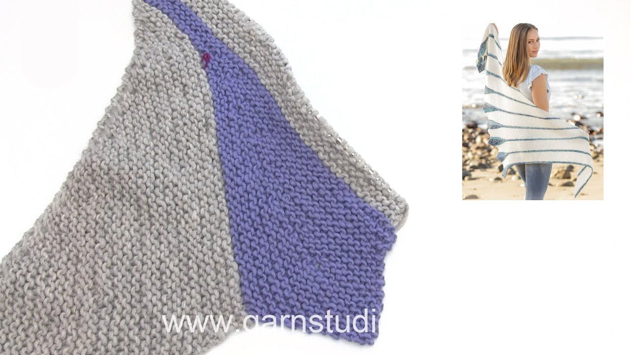 How to knit garter stitch shawl with leaves, worked sideways in DROPS 177-15