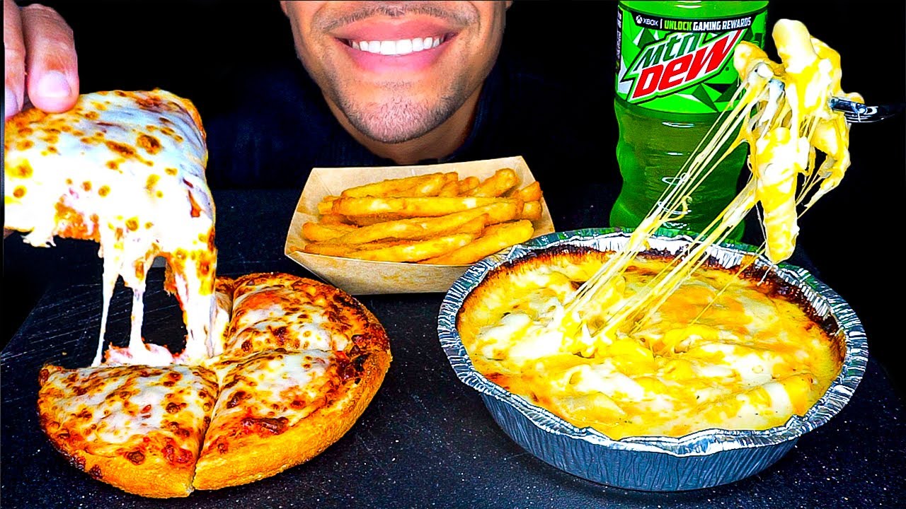 ASMR Pizza Hut My Hut Box Fries Cheesy Alfredo Pasta Eating No Talking Mukbang Mouth Sounds
