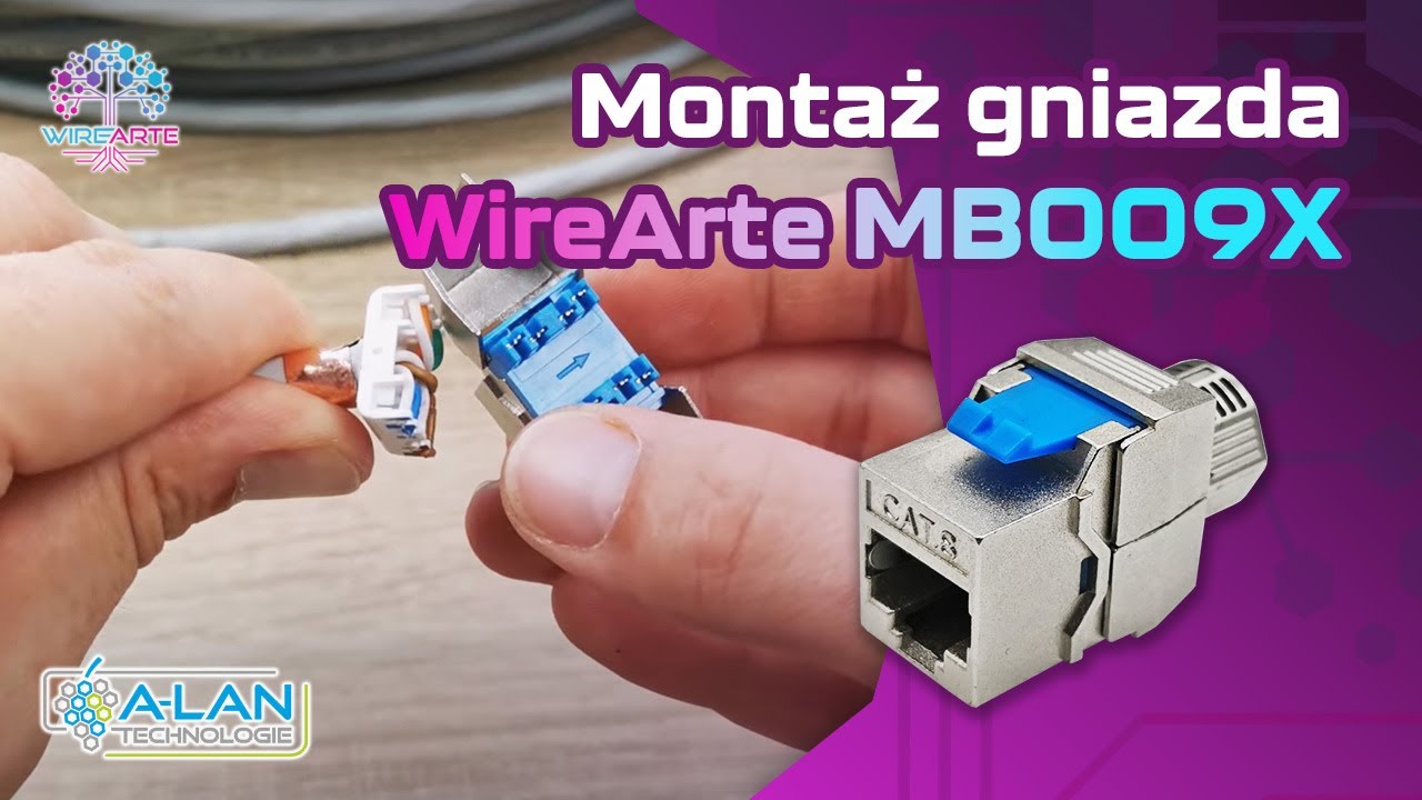 Montaż gniazda RJ45 keystone kat. 8.1 STP Alantec / WireArte MB009X / mounting keystone jack cat. 8