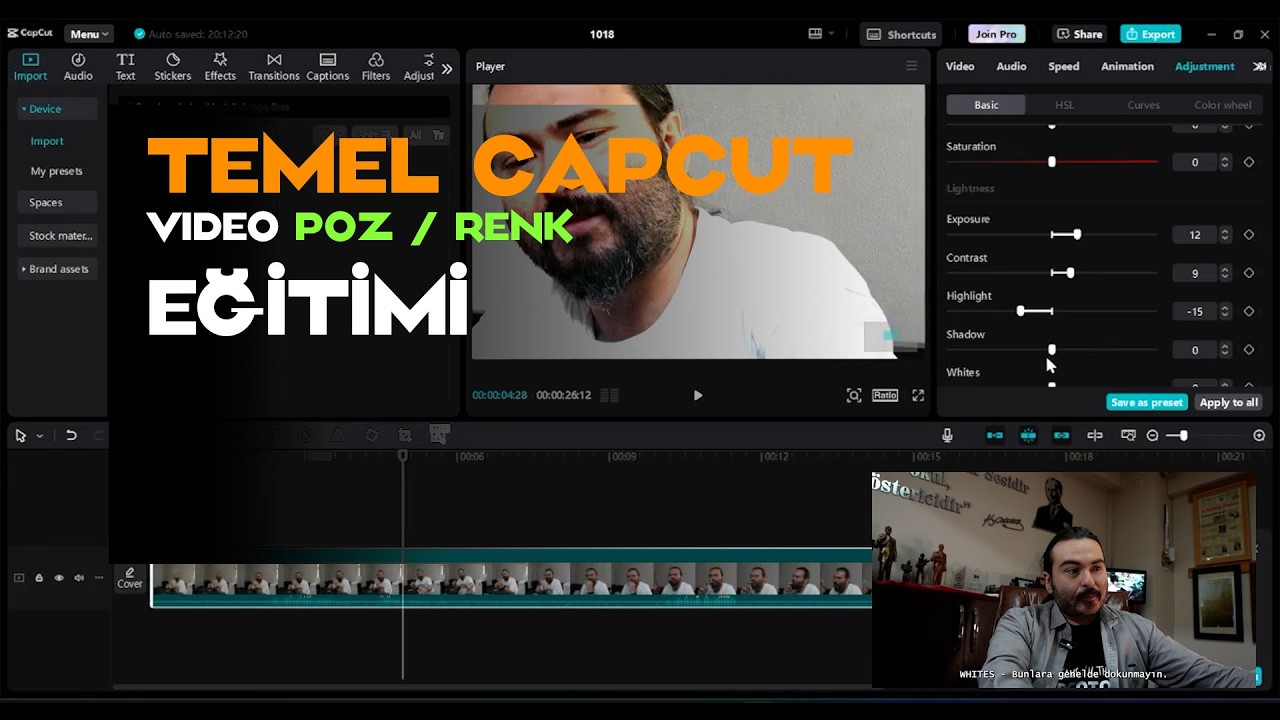 Temel Video D&uuml;zenleme Eğitimi: Adjustment Sliders