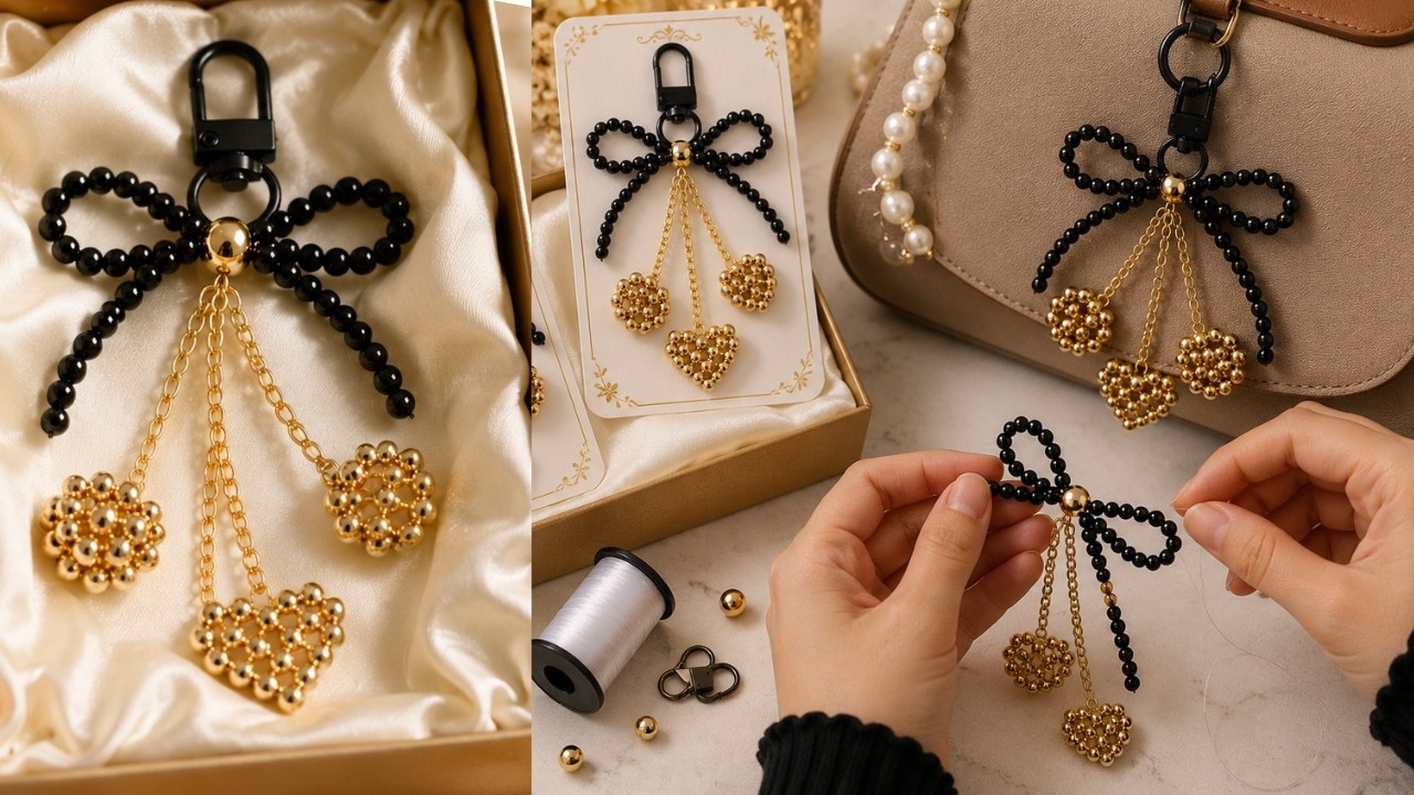 DIY Beaded Bow Bag Charm Tutorial | Easy Bow Keychain with Beads | Handmade Gift Idea | Make & Sell