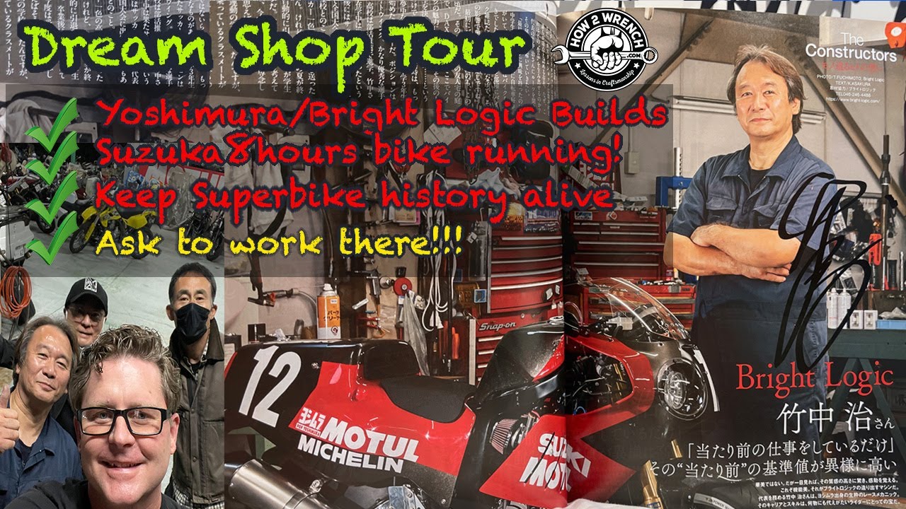 I tour the ultimate dream workshop in Japan! Yoshimura Kevin Schwantz Wes Cooley Bright Logic Builds