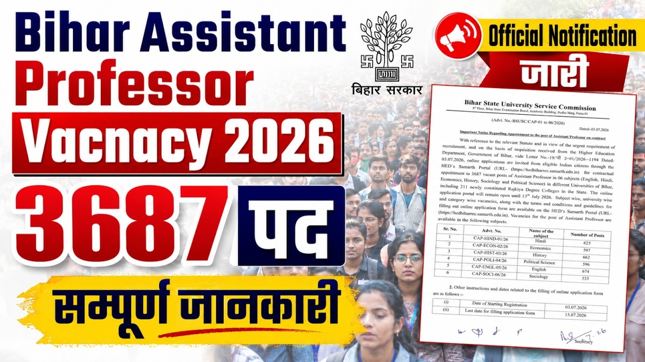 Bihar Assistant Professor Vacancy 2026 | Bihar Assistant Professor Subject Wise Vacancy