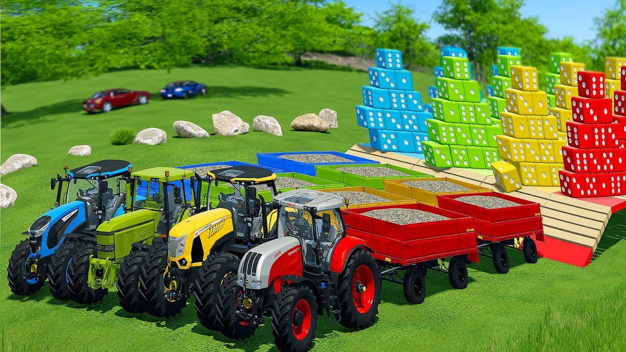 LOAD STONES & TRANSPORT BATTLE WITH STEYR, JOHN DEERE, MCCORMICK & LANDINI TRACTORS - FS22