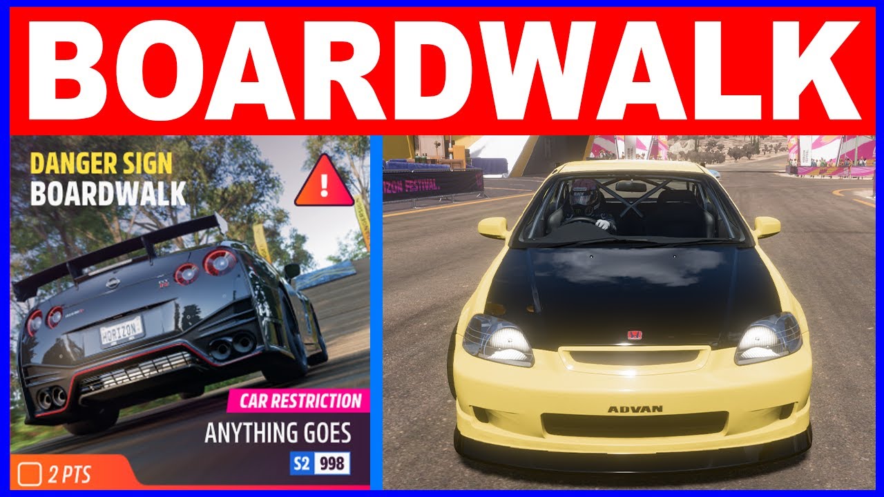 Forza Horizon 5 BOARDWALK Danger Sign - Car Restriction S2-998 Anything Goes