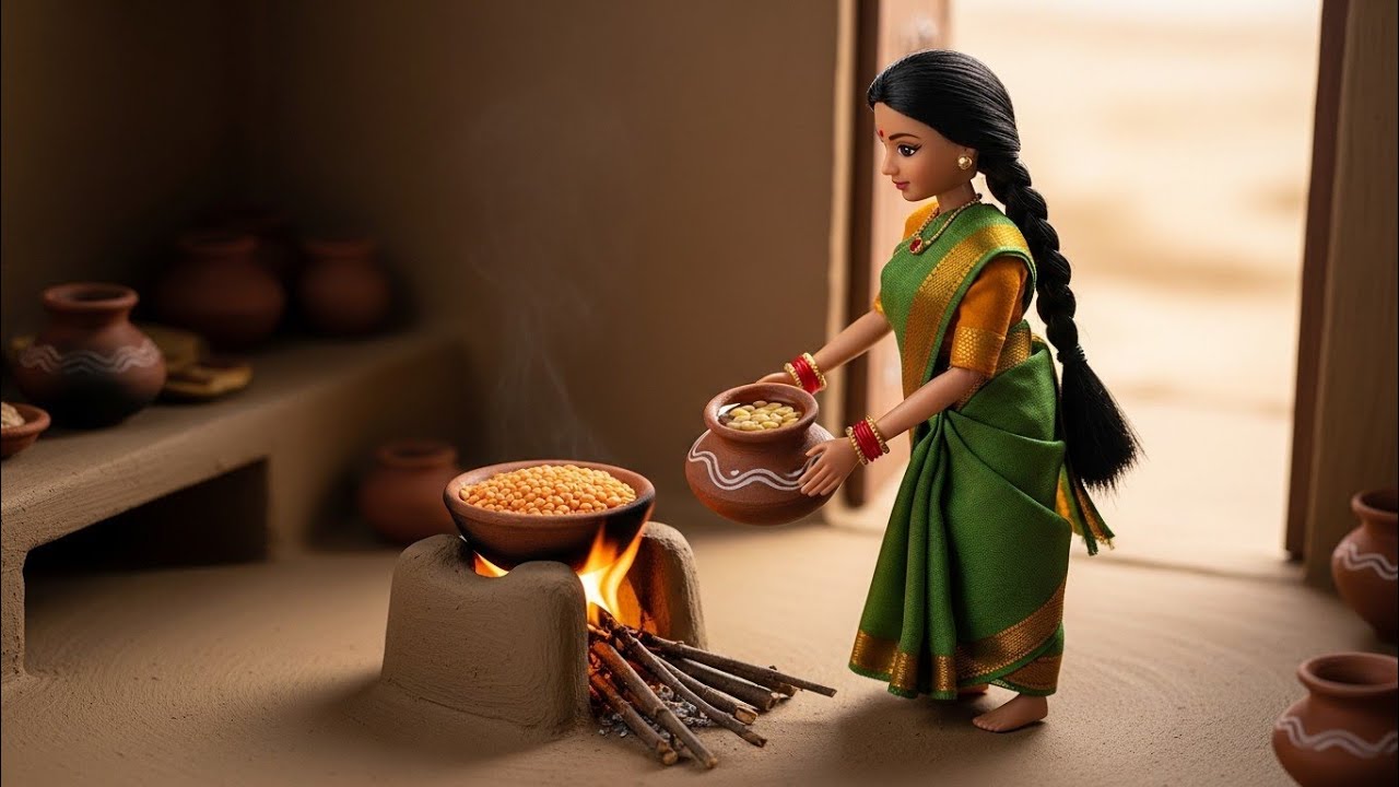 ASMR Mini Doll Cooking Daal Chawal | Indian Tiny Food Making Satisfying Sounds 🍚✨