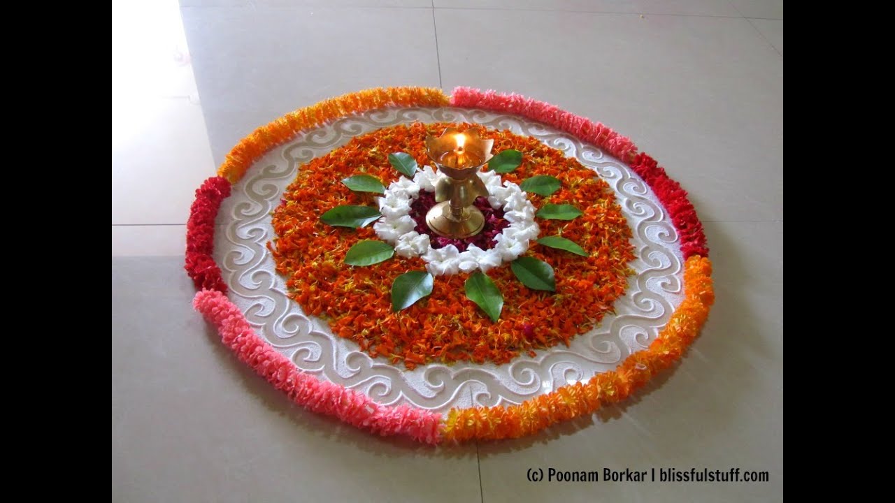 Easy and simple rangoli using flowers | Creative rangoli designs by Poonam Borkar