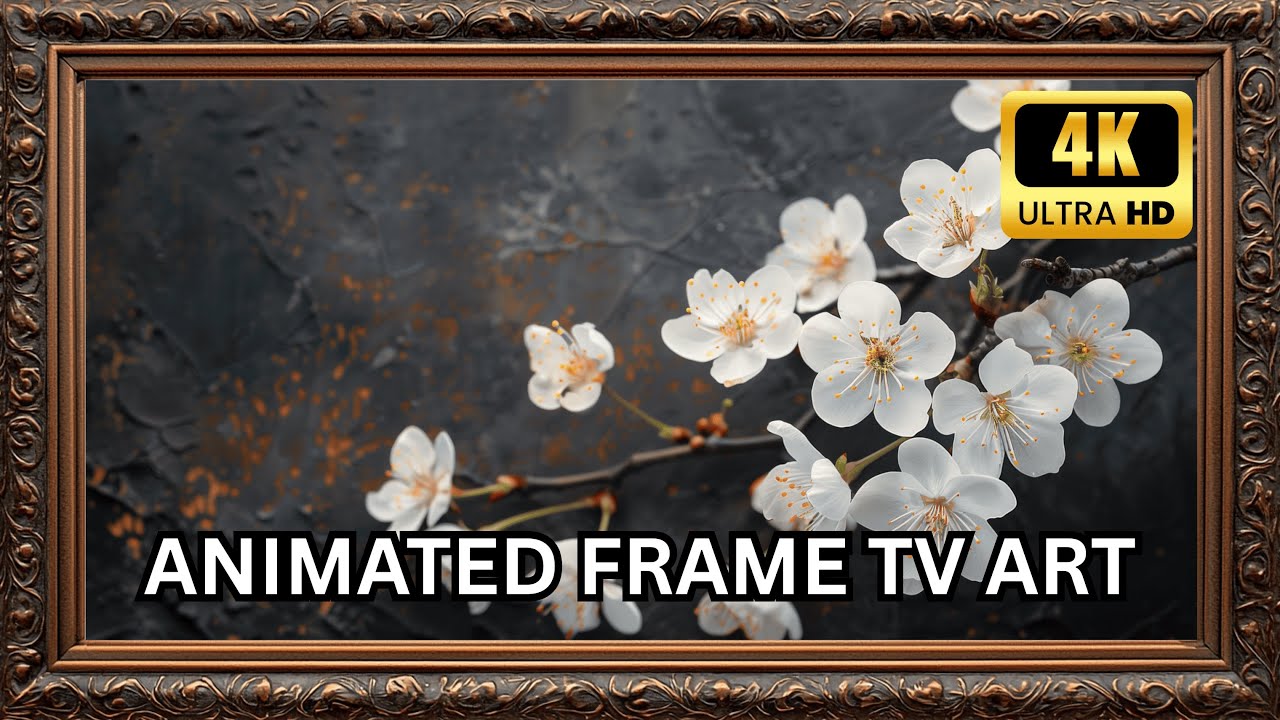 Lifelike delicate cherry blossom branch Samsung frame tv art | Frame TV ART | Golden Framed Art