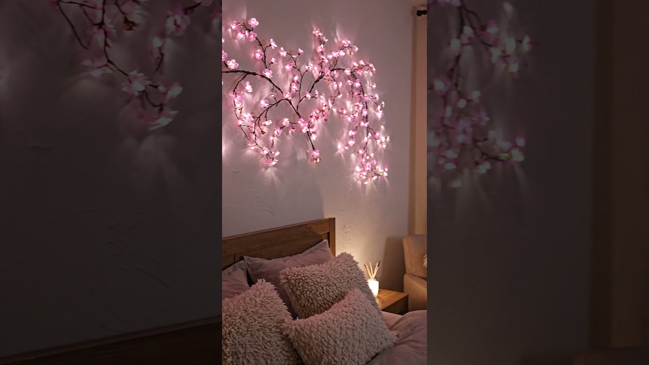 FNHMSL 4 ft Cherry Enchanted Willow Vine Lights with 48 pink cherry blossom LEDs