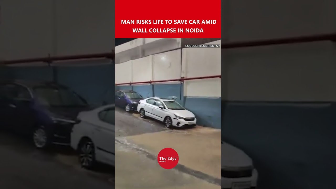 Noida Wall Collapse After Heavy Rain Damages Vehicles at Crown Honda Service Centre
