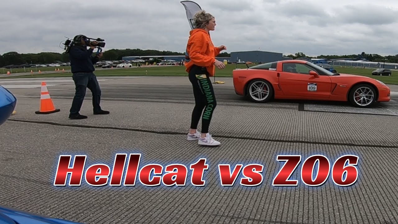 2011 C6 Z06 Corvette vs Challenger Hellcat Standing Half Mile Drag Race Indy Airstrip Attack 2022