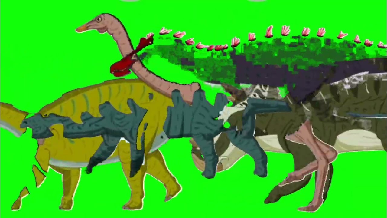 Cartoon dinosaurs stampede green screen