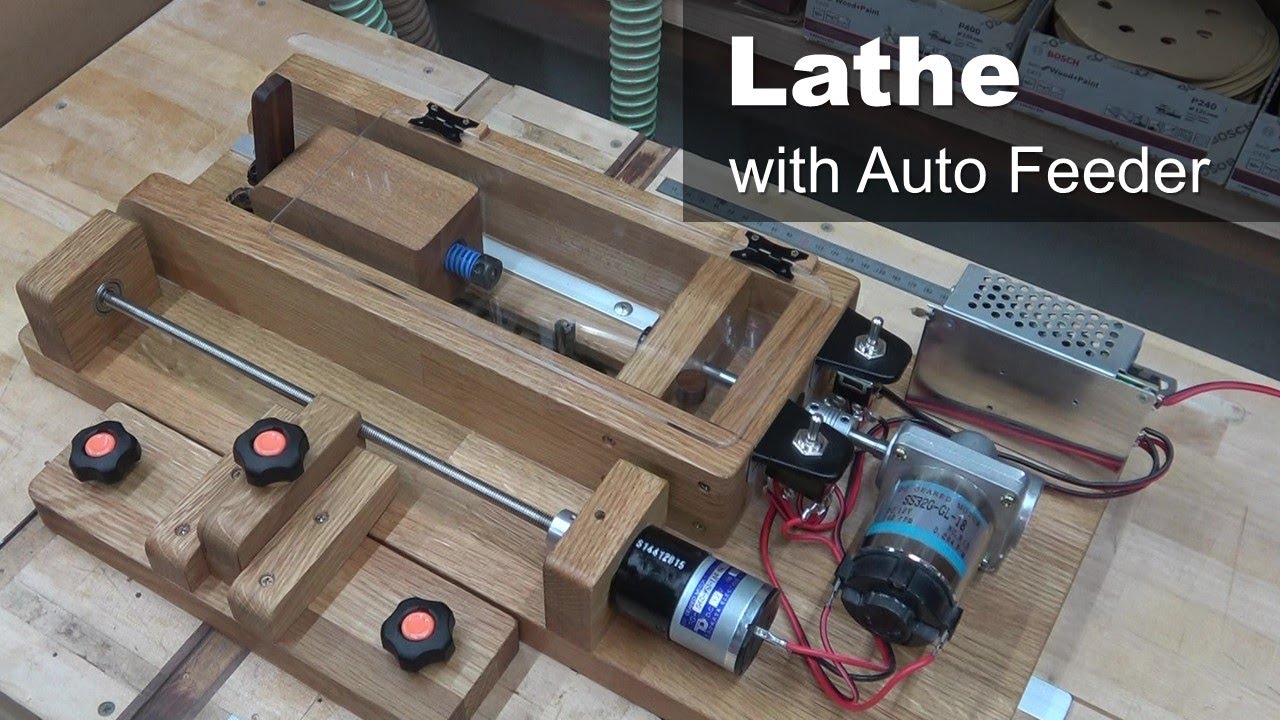 Wood lathe with automatic feeder, No jaws or claws
