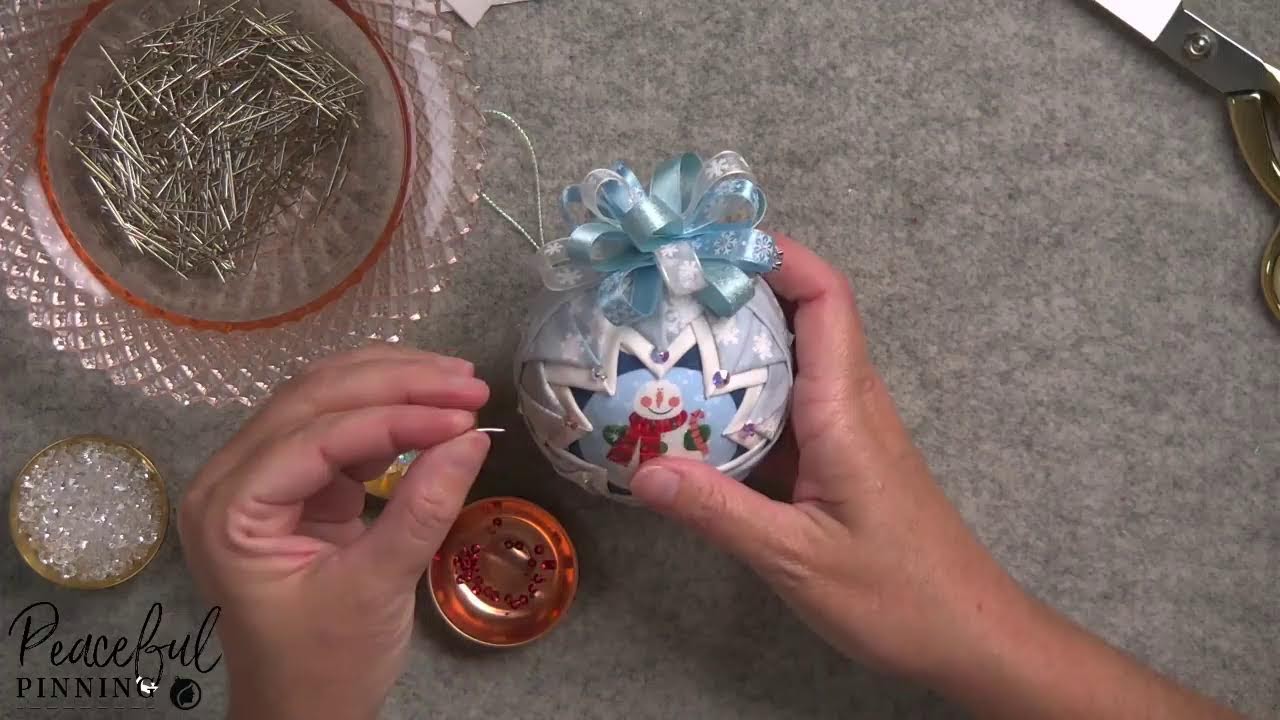 Peaceful Pinning Live #39 |  Making a Winter Snowman Snow Globe Quilted Ball Ornament