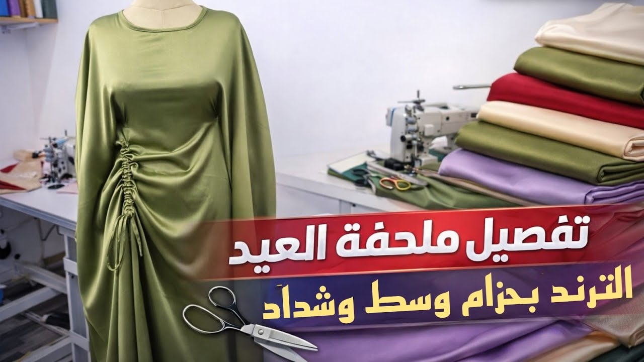 ✨#تفصيل ملحفة #العيد الترند #بحزام وشداد | من غير هدر #قماش👌 #موديلات_العيد #fashion_desiner #تفصيل 