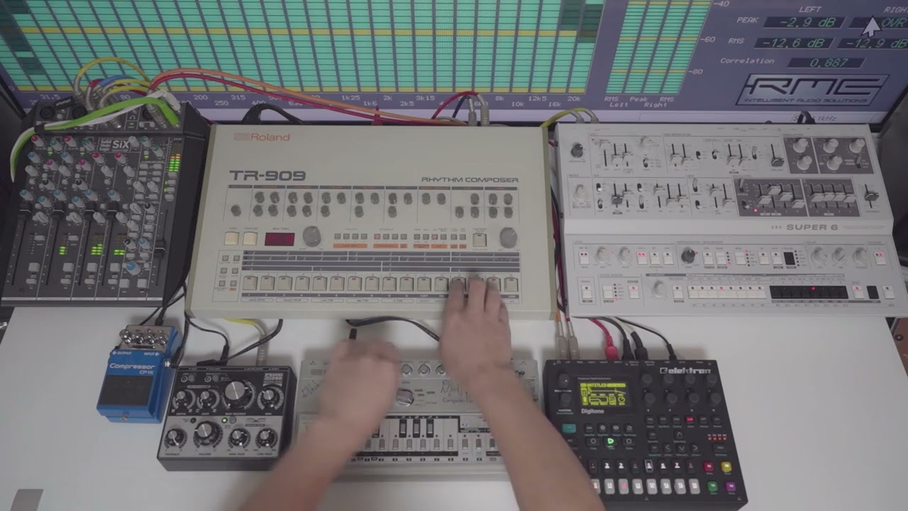 Happy #909day jam with TB-303, UDO SUPER 6, Digitone, BENIDUB Digital Echo, BOSS CP-1X