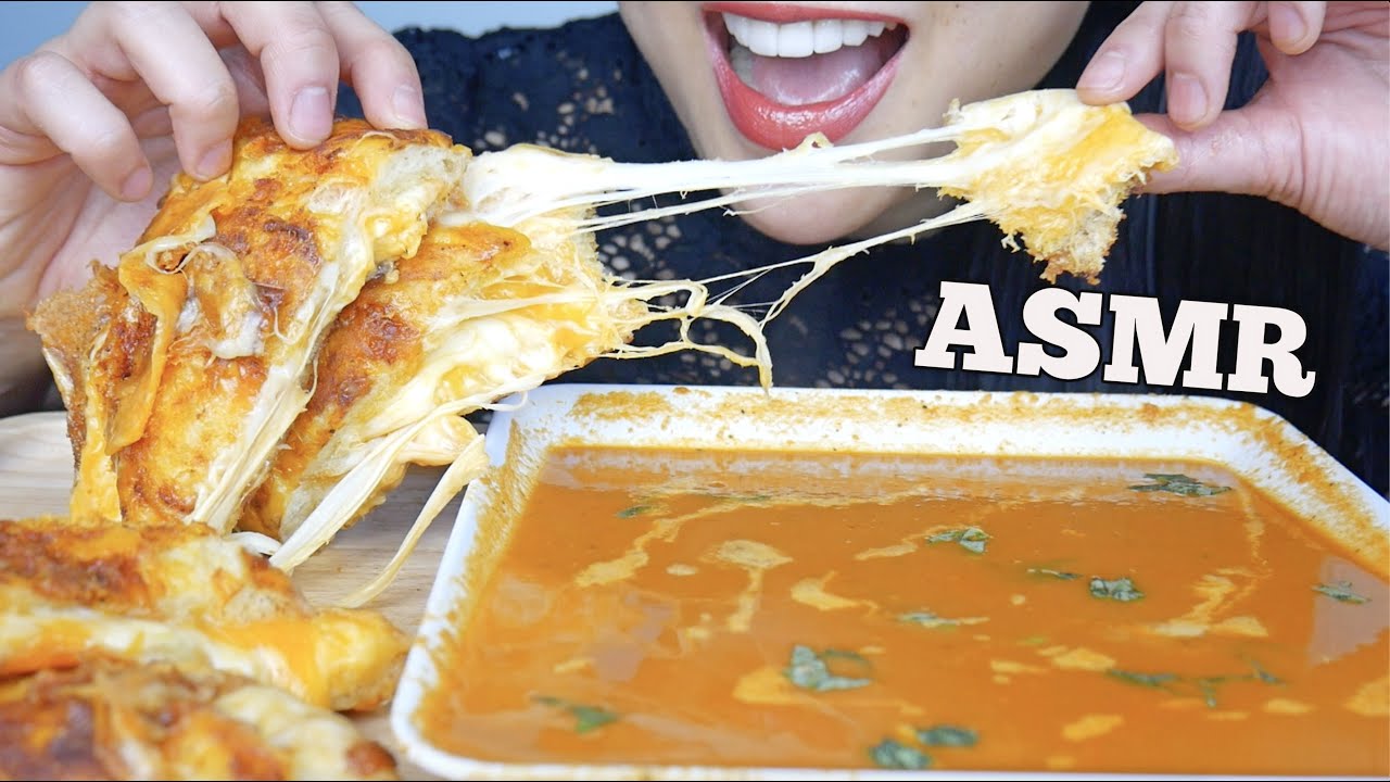ASMR TOMATO SOUP + PIZZA BREAD GRILL CHEESE (EATING SOUNDS) NO TALKING | SAS-ASMR