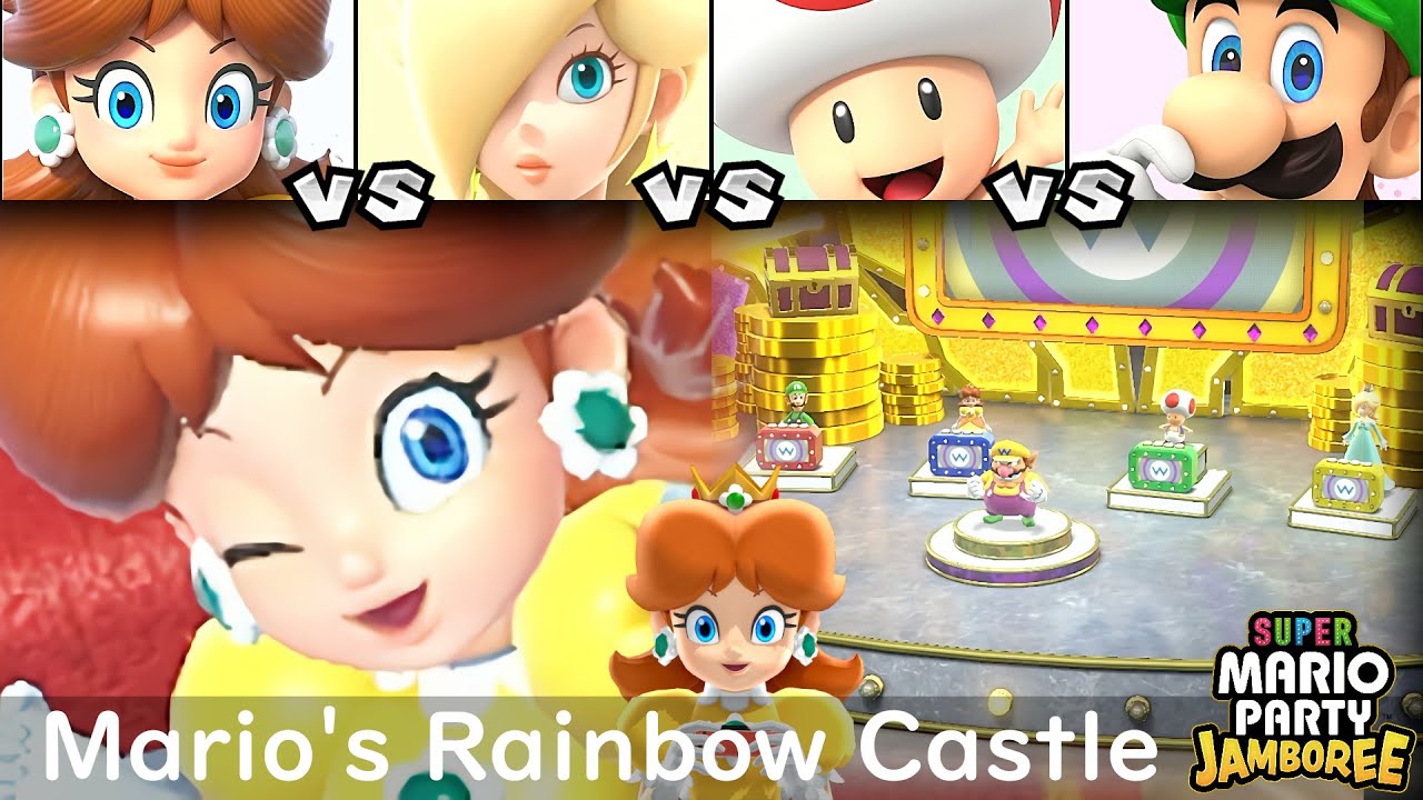 Super Mario Party Jamboree Daisy vs Rosalina vs Toad vs Luigi in Mario's Rainbow Castle