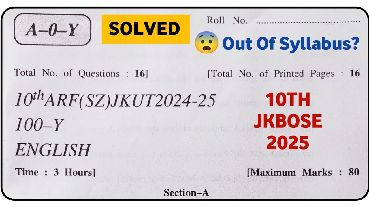 jkbose todays 10th class english paper | jkbose class 10th english paper 2025