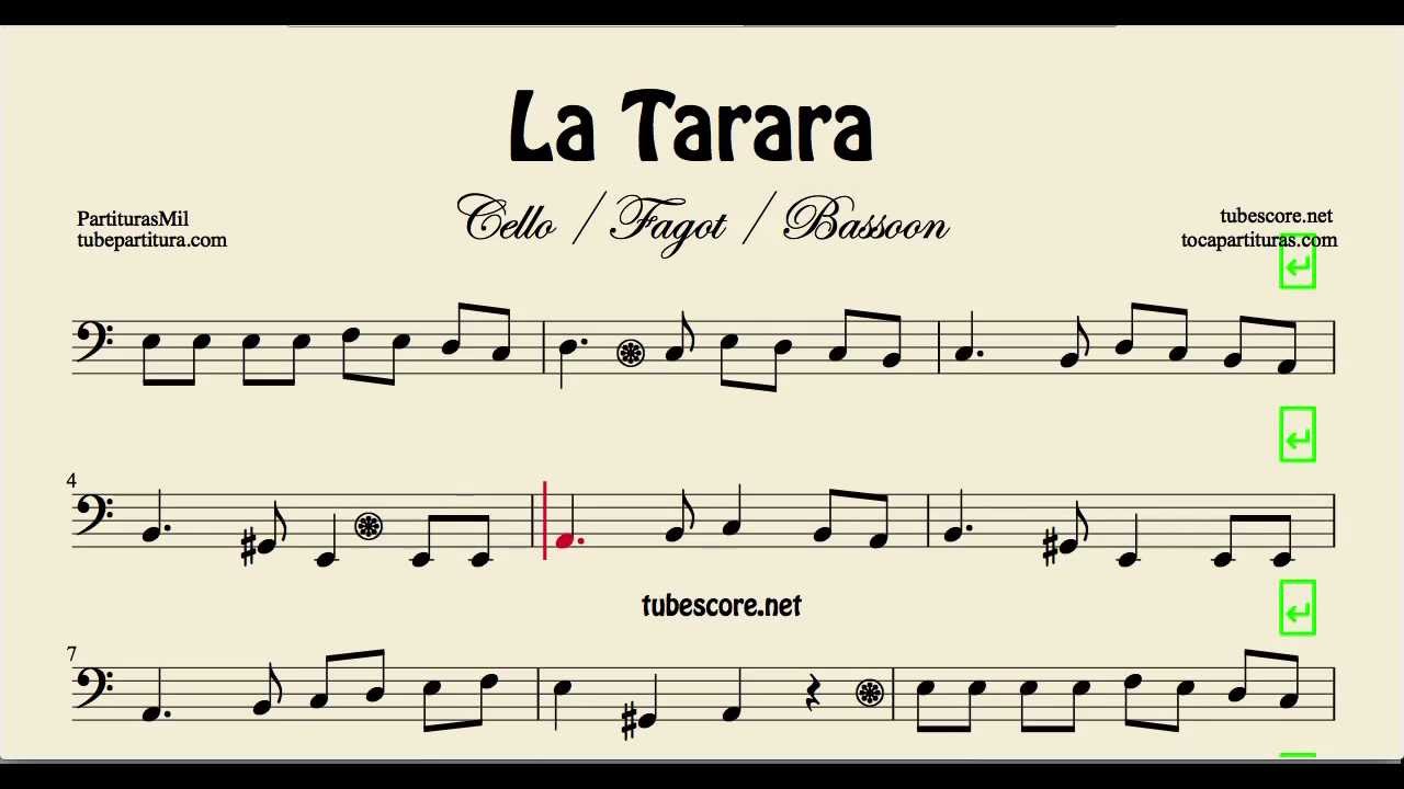 La Tarara Sheet Music for Cello and Bassoon