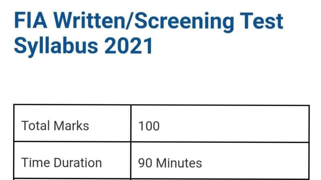 FIA Written Test Syllabus For Assistant SI And ASI | FIA Jobs 2021 |