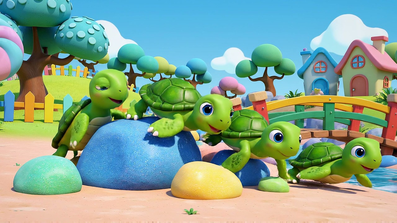 Five Little Turtles Crawl Crawl Crawl 🐢 | Fun Animal Songs & Nursery Rhymes