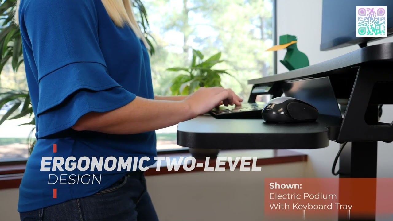 Rolling Electric Podium Desk   Height Adjustable, Mobile Standing Desk with Wheels, Keyboard Tray