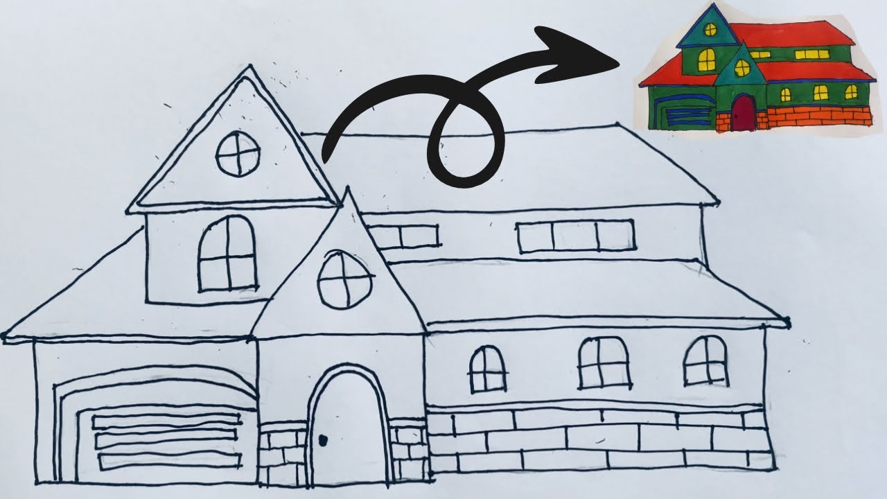 Menggambar dan mewarnai rumah klasik dengan cepat mudah