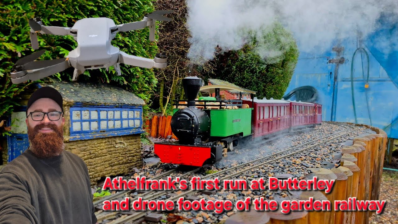 Athelfrank's first run at Butterley and drone footage of the BGRA club garden railway 
