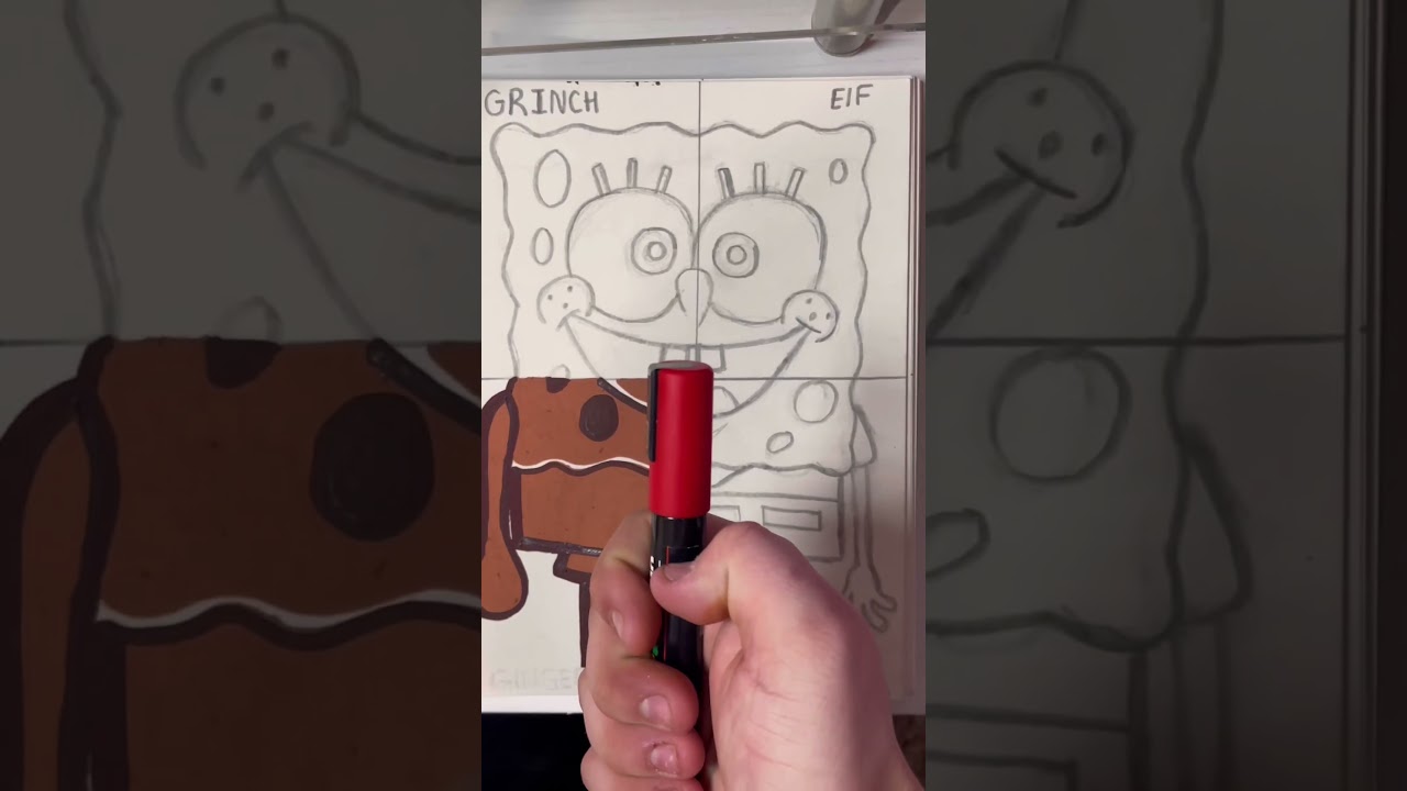 Drawing spongebob in 4 styles. Gingerbread man themed. #posca #poscaart #poscamarkers #poscapens