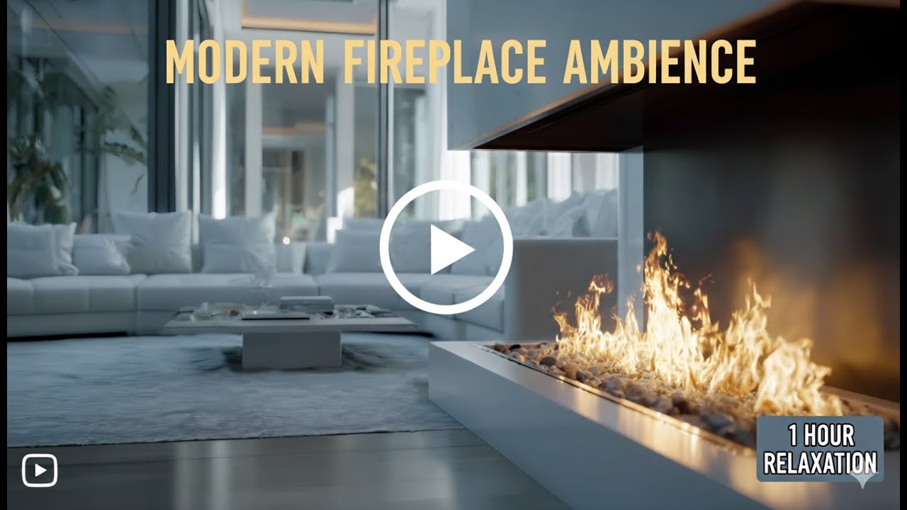 Modern Fireplace Ambience | Cozy Minimalist White Living Room Fire 4K